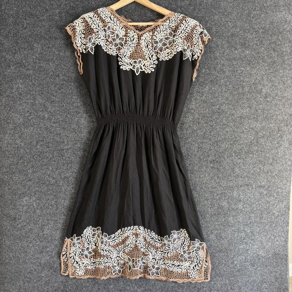 Unbranded Dress Women S Small Black Floral Embroidered Sheath Midi Elastic Waist
